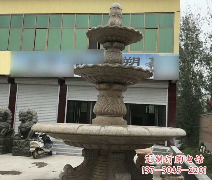 菏泽三层砂岩喷泉欧式石雕,定制专属你的雕塑