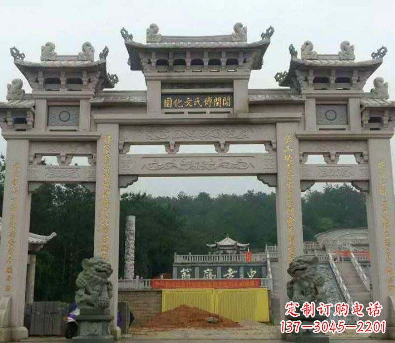 菏泽三门大理石牌坊石雕