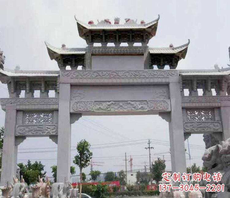 菏泽中领雕塑-三门牌坊大理石石雕