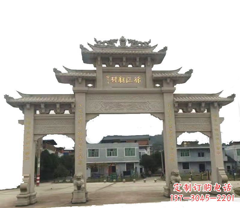 菏泽三门牌坊仿古石雕,雕刻精美传承传统