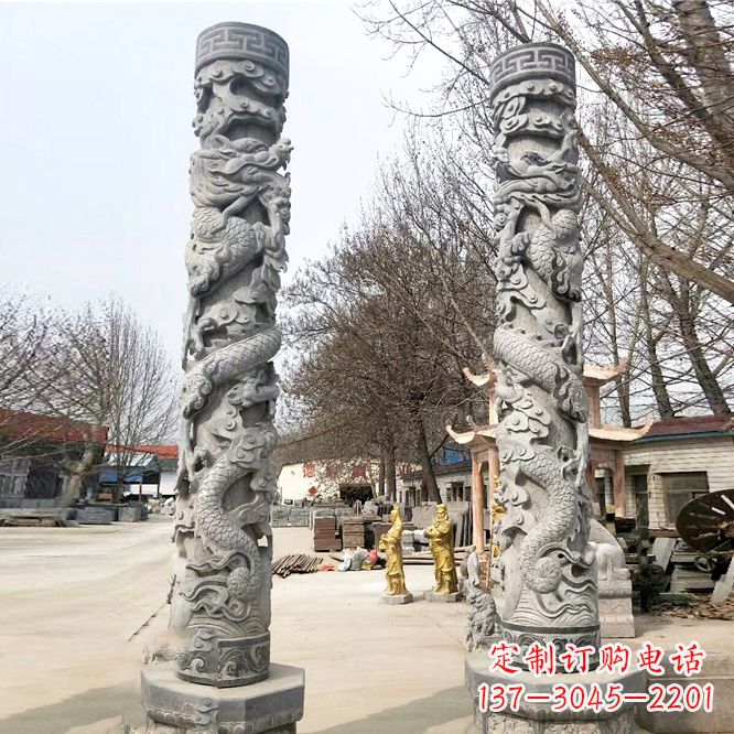 菏泽中领雕塑传统工艺制作精美石雕盘龙柱