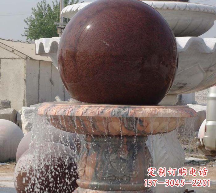 菏泽石来运转小型风水球喷泉石雕