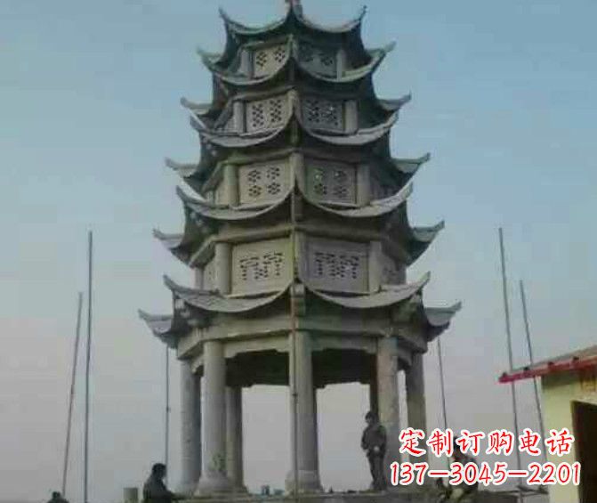 菏泽双层大理石凉亭石雕 (2)