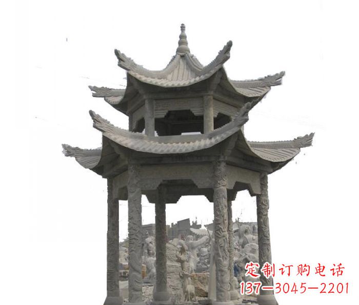 菏泽双层仿古石雕凉亭 (2)