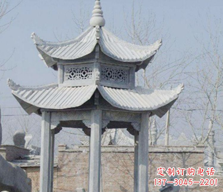 菏泽双层仿古六角凉亭石雕