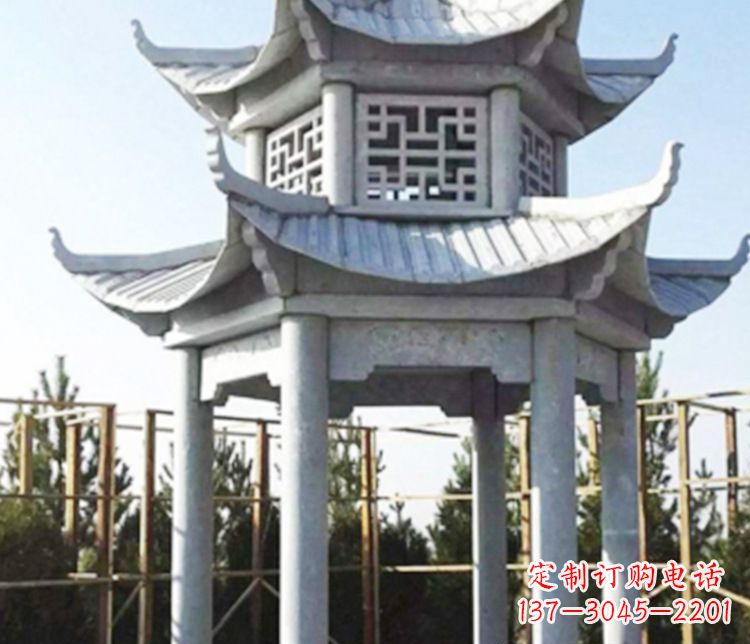 菏泽双层仿古石凉亭石雕_2
