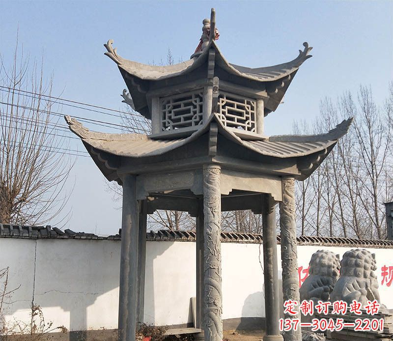 菏泽双层户外凉亭石雕 (2)