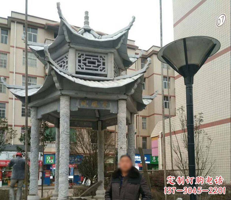 菏泽双层六角凉亭石雕