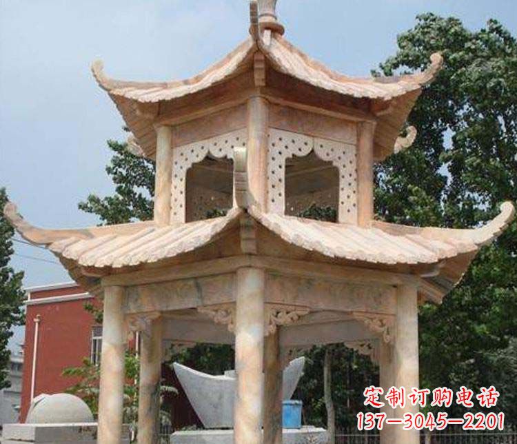 菏泽双层晚霞红凉亭石雕