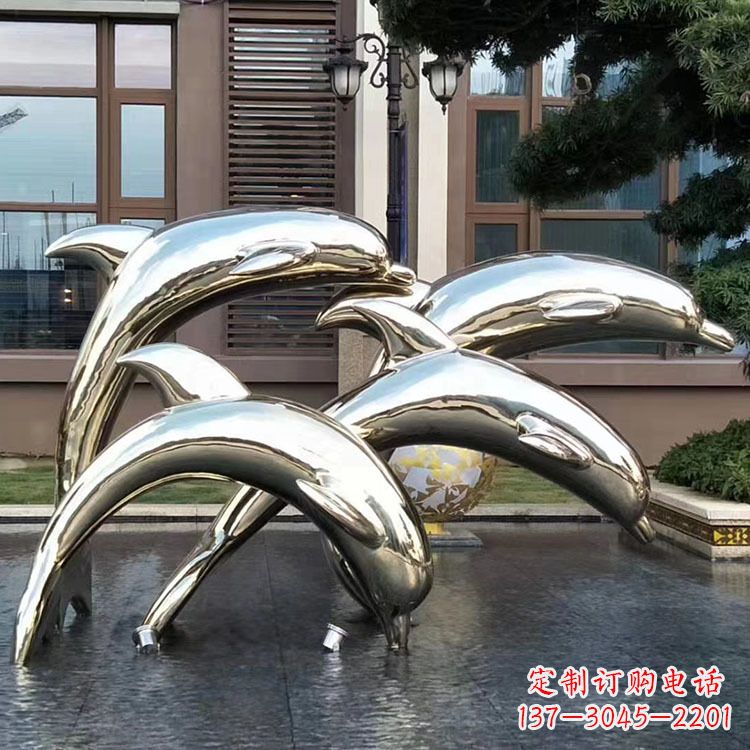 菏泽水景不锈钢海豚雕塑-城市广场创意动物雕塑