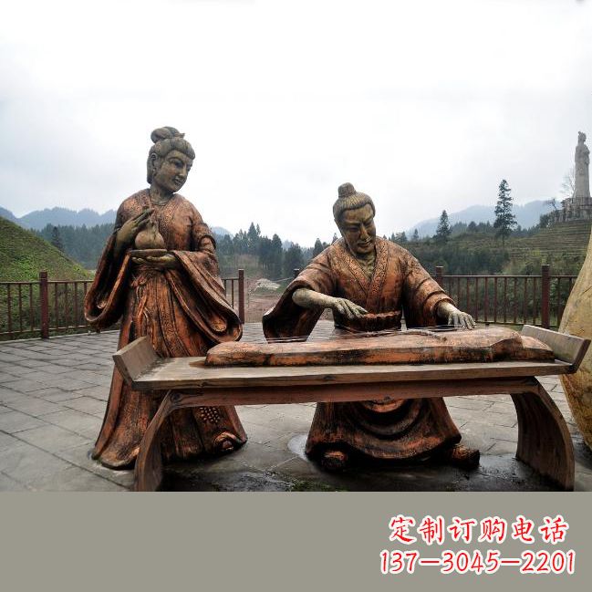 菏泽司马相如与卓文君铜雕塑像-城市广场历史名人情景雕塑