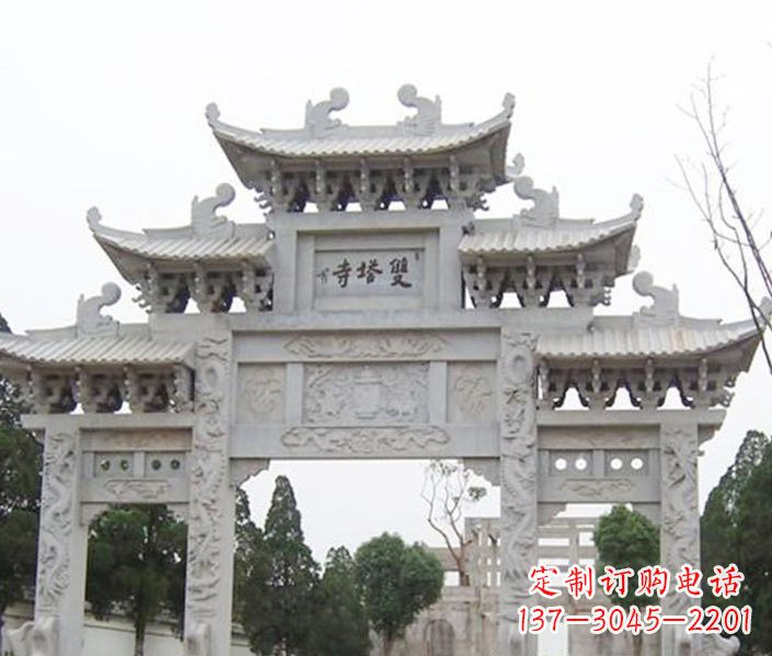 菏泽寺庙三门牌坊石雕 (2)