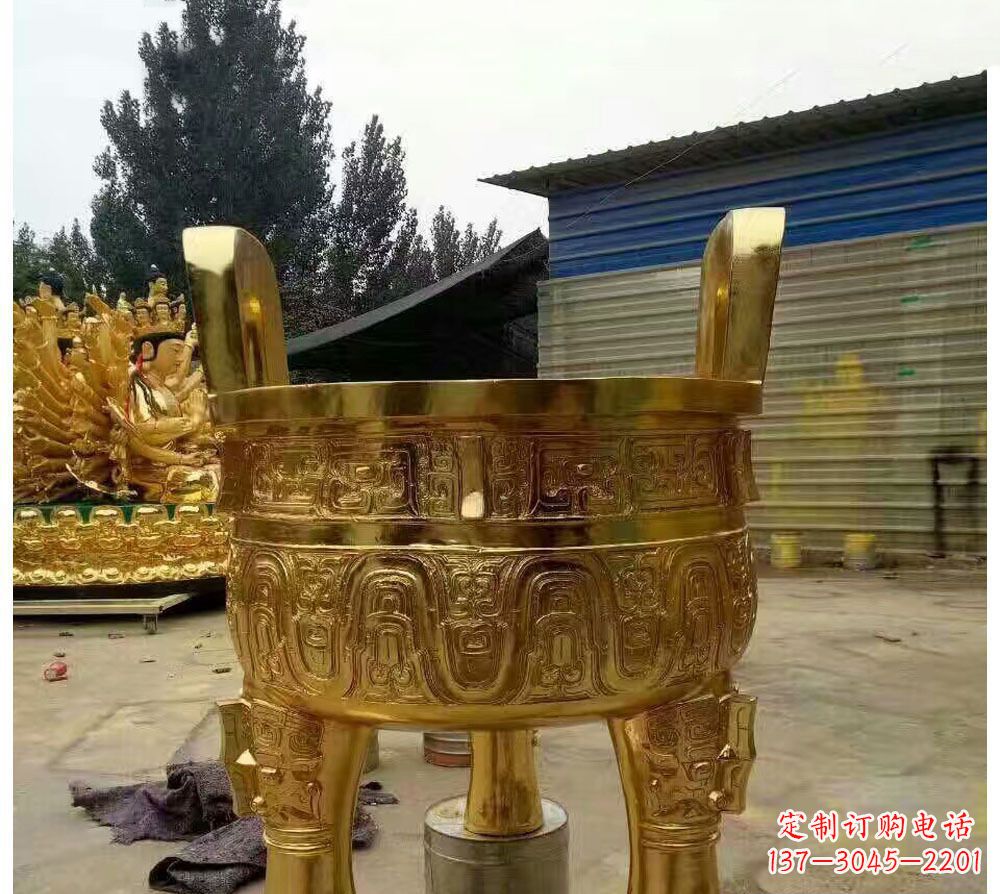 菏泽寺庙三足圆形香炉铜雕