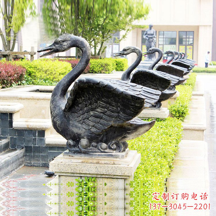菏泽天鹅铜雕喷水喷泉-纯铜铸造公园水渠水景动物雕塑