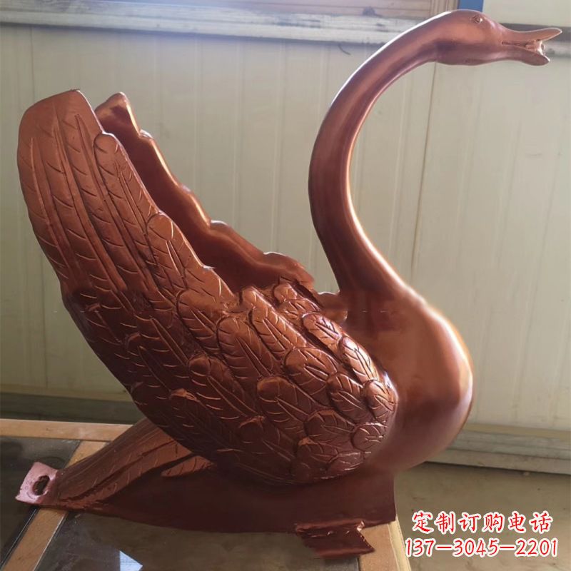 菏泽天鹅铜雕塑,喷泉吐水天鹅装饰摆件