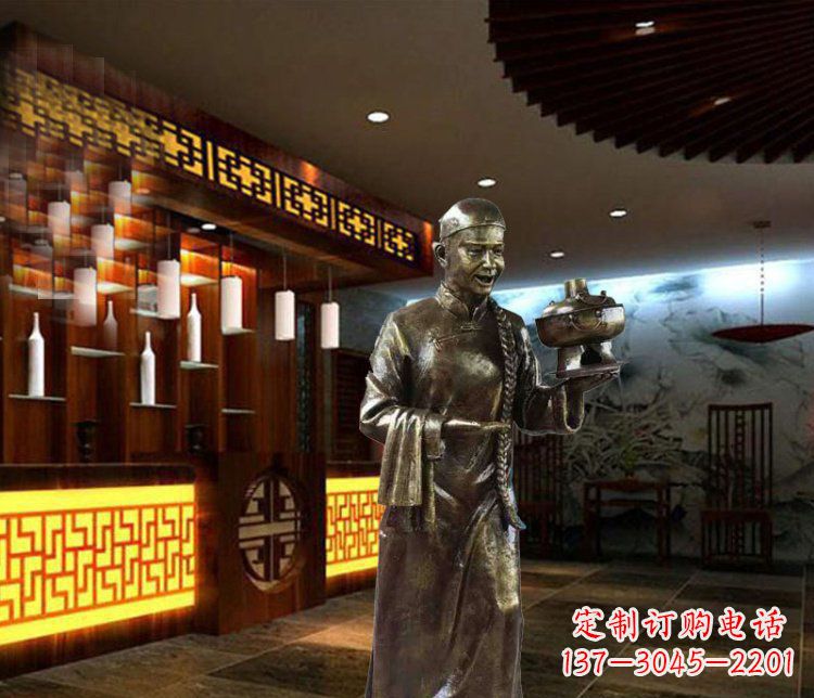 菏泽铜雕店小二小品人物雕塑