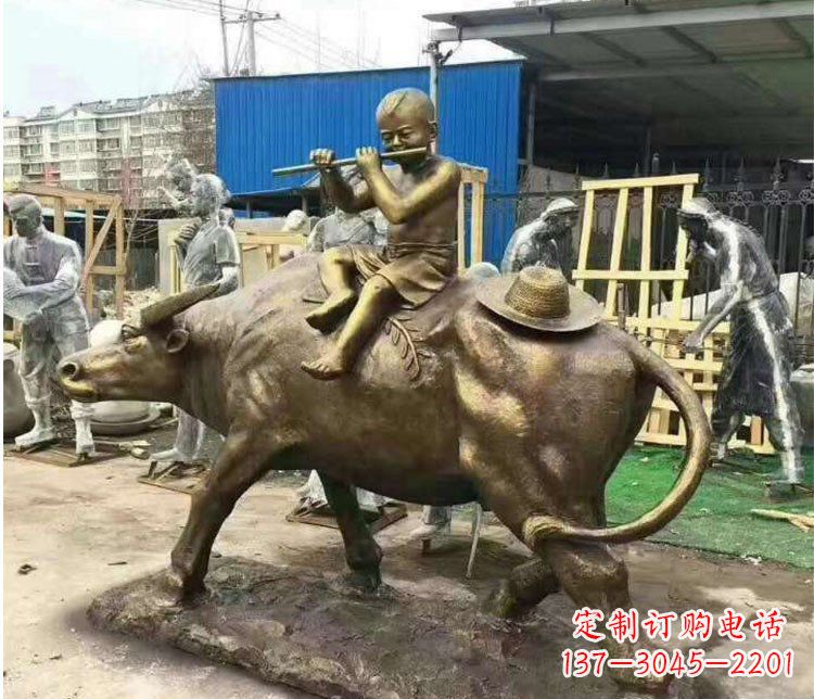 菏泽铜雕户外牧童骑牛雕塑摆件