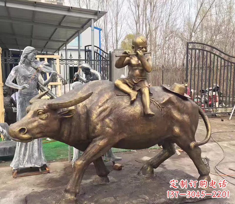 菏泽铜雕户外牧童骑牛