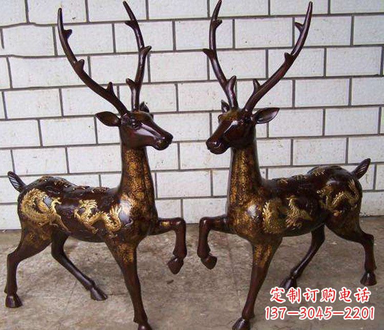 菏泽铜雕吉祥复古梅花鹿雕塑摆件