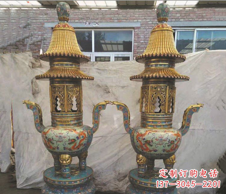 菏泽铜雕景泰蓝香炉雕塑摆件