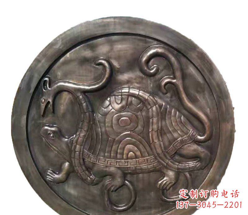 菏泽铜雕乌龟与蛇壁画摆件