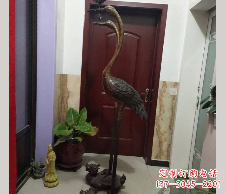 菏泽铜雕仙鹤踩龟雕塑摆件 (2)