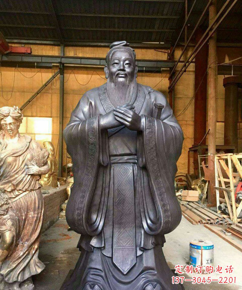 菏泽铜雕校园孔子人像雕塑