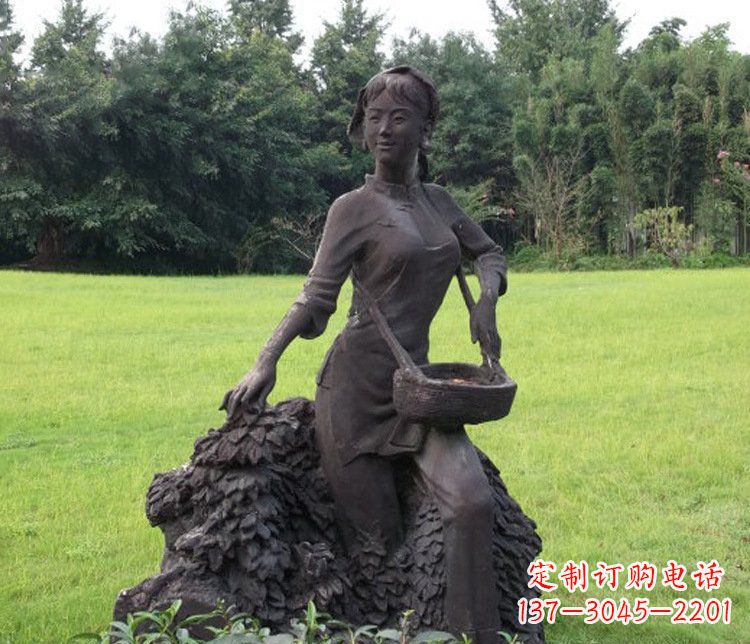 菏泽铜雕园林采茶女孩人物雕塑
