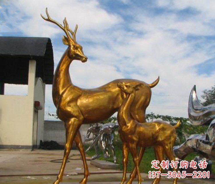 菏泽铜雕园林动物母子鹿雕塑