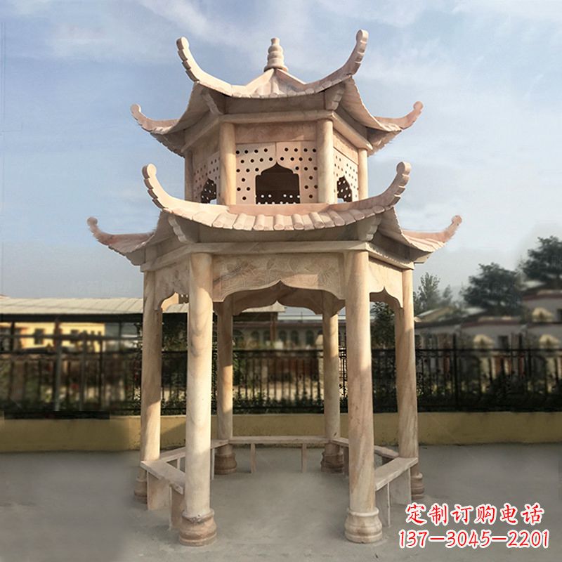 菏泽晚霞红大理石凉亭雕塑
