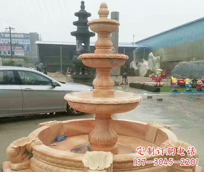 菏泽晚霞红多层大型石雕喷泉 (3)