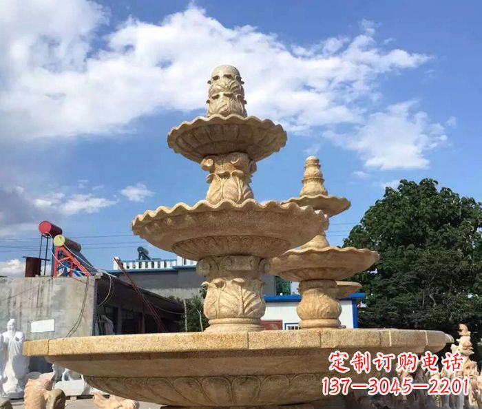 菏泽晚霞红多层喷泉石雕