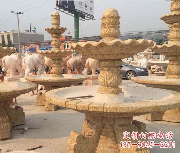 菏泽晚霞红多层大型石雕喷泉