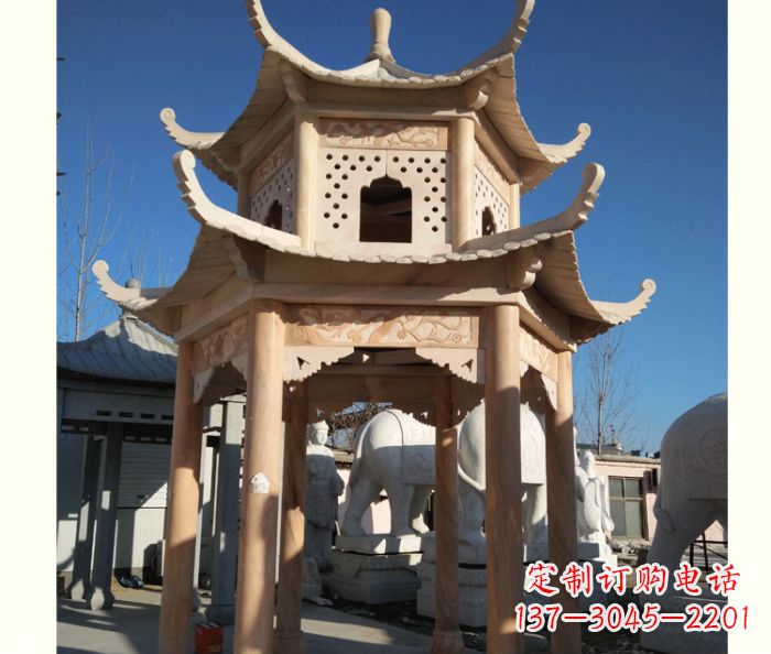 菏泽晚霞红公园双层六角凉亭石雕 (2)