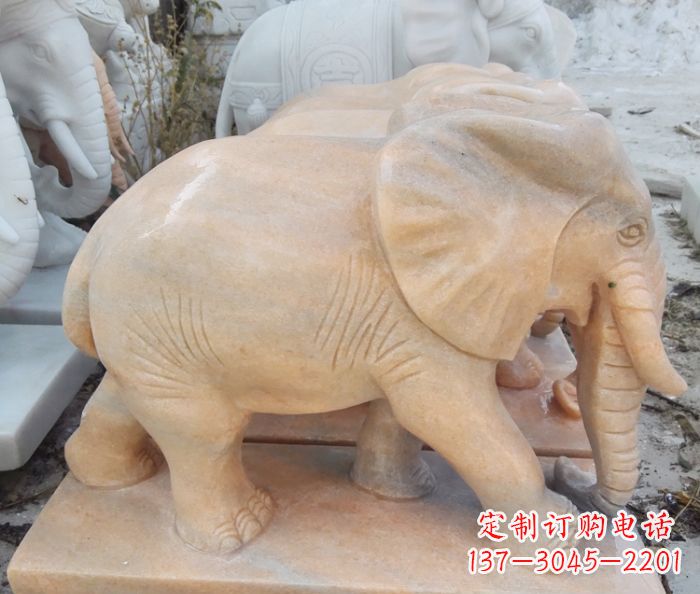 菏泽晚霞红吉祥如意大象石雕 (3)