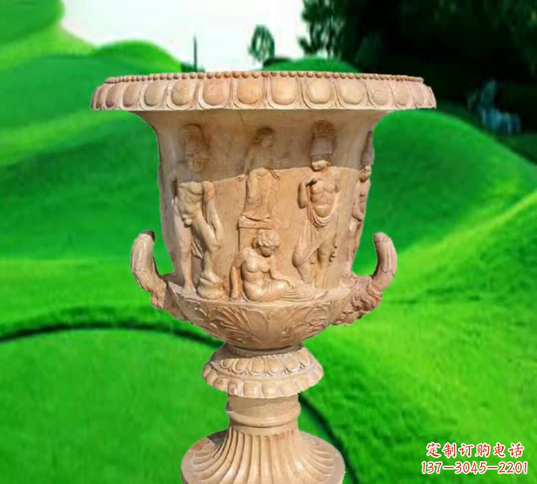 菏泽晚霞红欧式花盆石雕