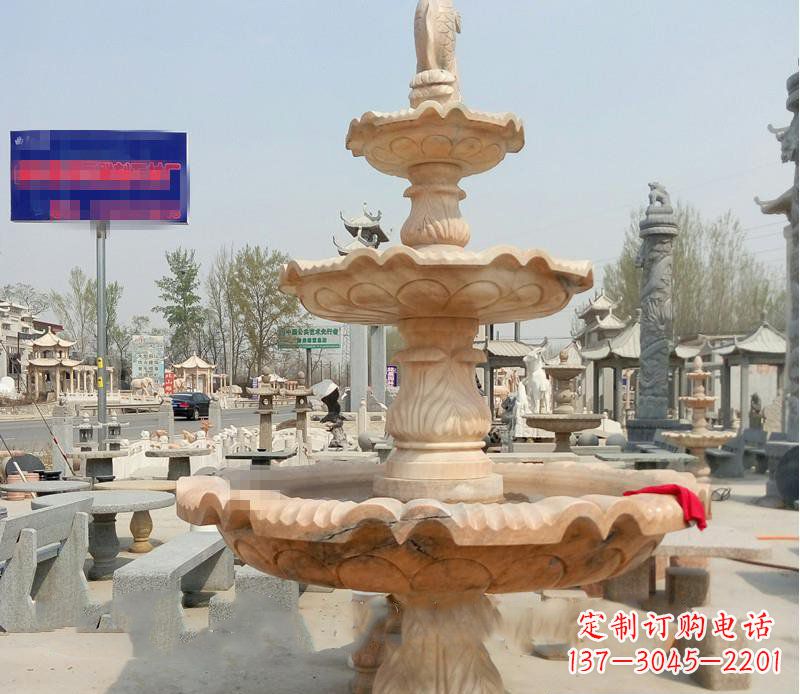 菏泽晚霞红喷泉喷水盆石雕