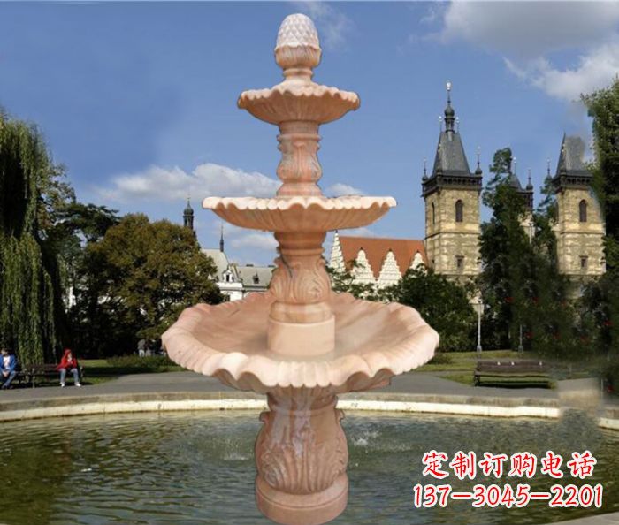 菏泽晚霞红三层喷泉广场石雕