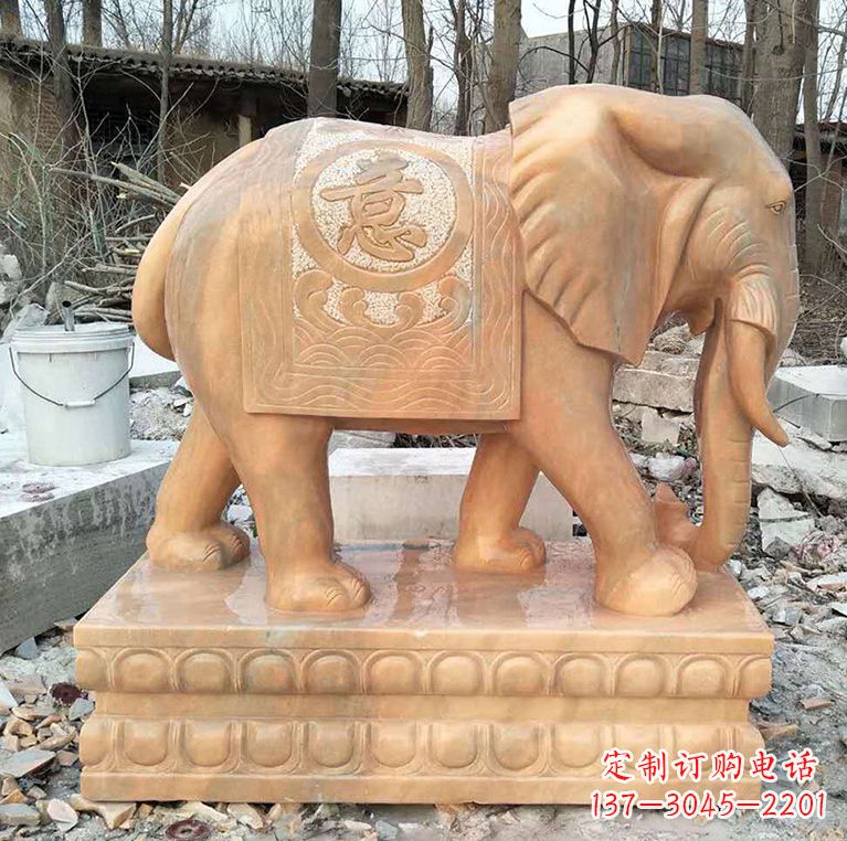 菏泽晚霞红石材大象雕塑