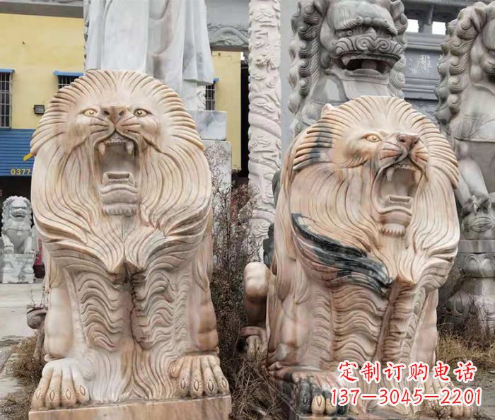 菏泽晚霞红石雕欧式石狮子