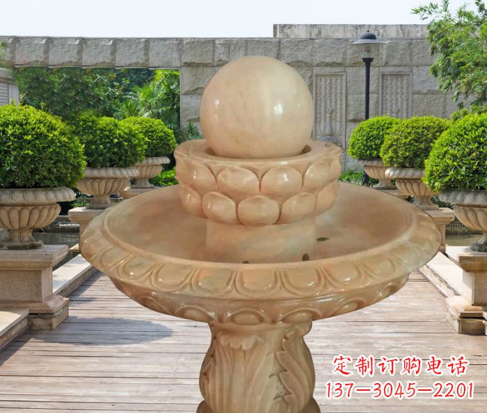 菏泽晚霞红双层风水球公园喷泉石雕 (2)