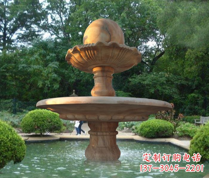 菏泽晚霞红双层风水球喷泉公园石雕