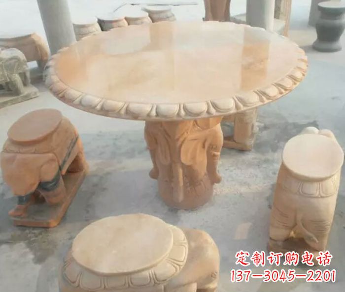 菏泽晚霞红小象桌凳别墅石雕 (2)