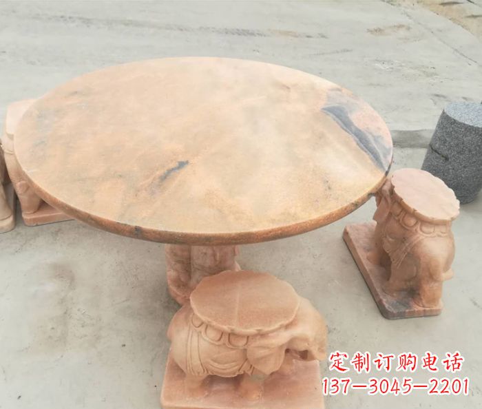 菏泽晚霞红小象桌凳别墅石雕 (4)