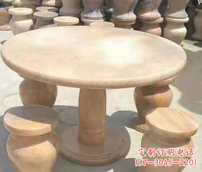 菏泽晚霞红圆形石桌凳 (2)
