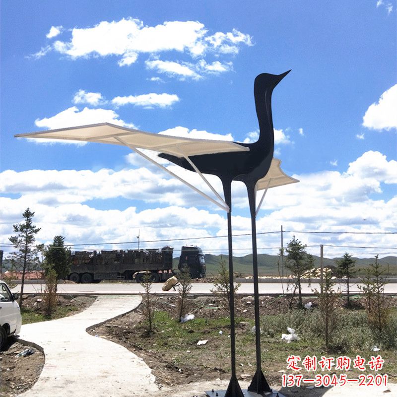菏泽仙鹤不锈钢遮阳亭景观雕塑