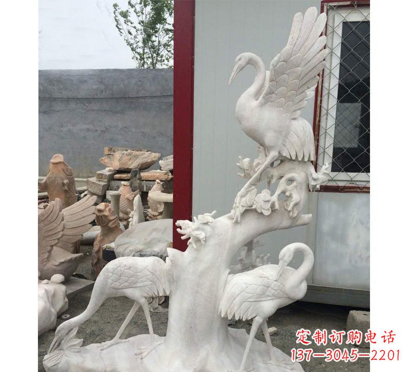 菏泽仙鹤松树石雕