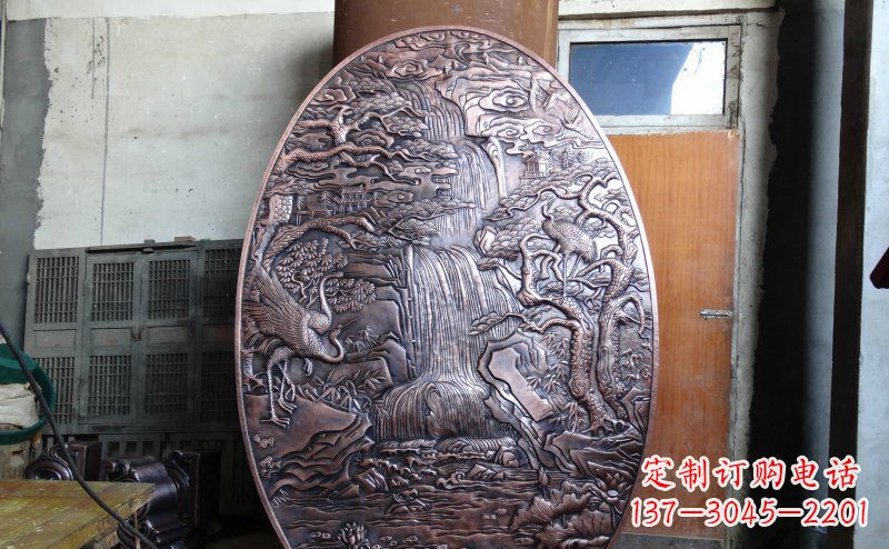 菏泽仙鹤松林瀑布古代园林景观铜浮雕