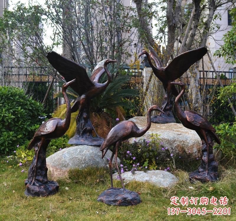 菏泽仙鹤铜雕塑 (2)