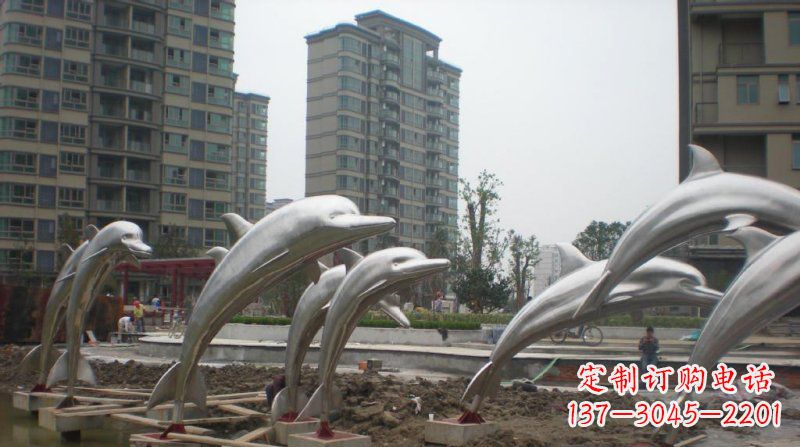 菏泽小区不锈钢跳跃海豚雕塑